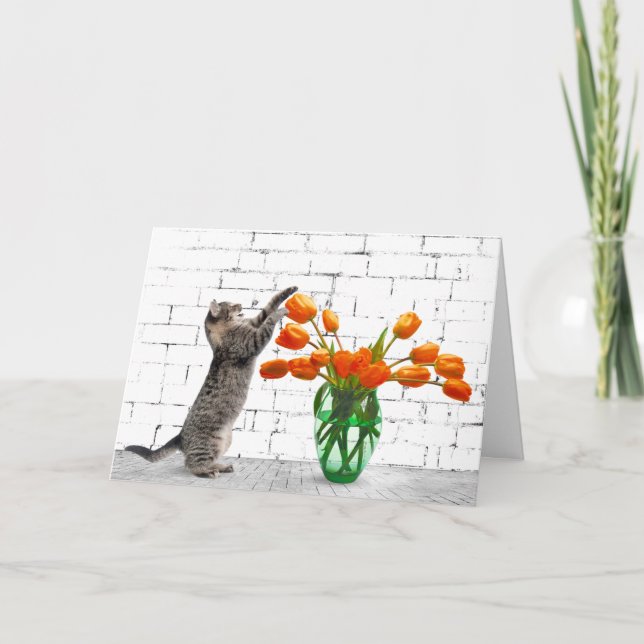 Katze mit Orange Tulips Card Karte (Vorderseite)