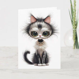 Katze mit Perlenkette Jubiläum Karte