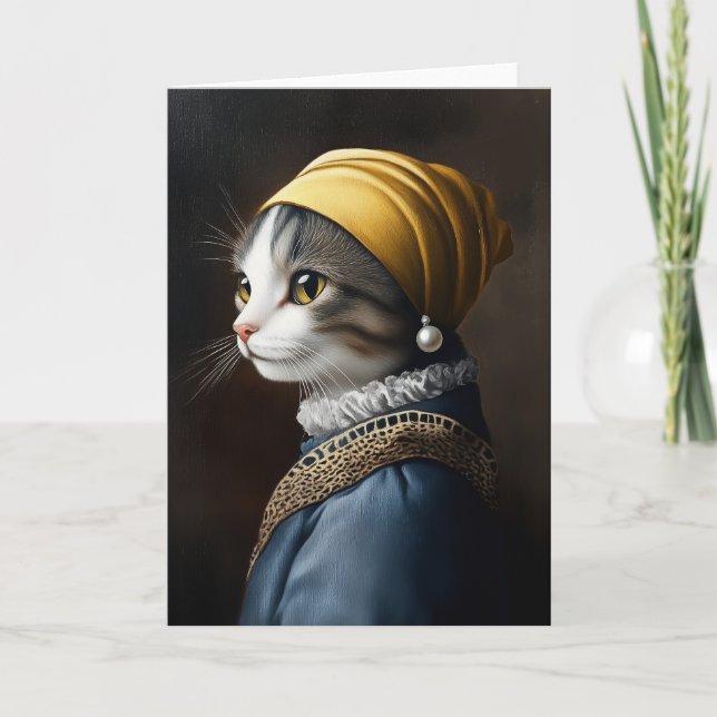 Katze mit Perlenohrring Einladung (Vorderseite)