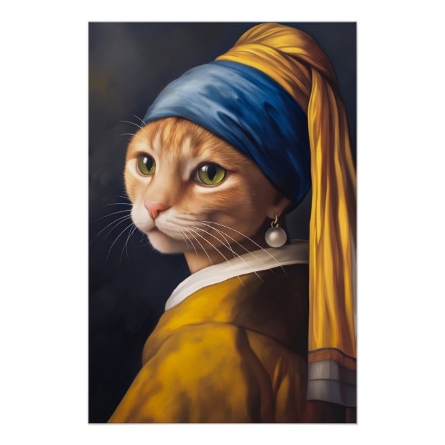 Katze mit Perlenohrring | Funny Vermeer Parody Poster (Vorderseite)