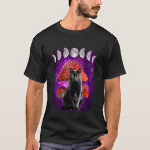Katze mit Pilz-Mondphasen im Weltraum Lustig Schwa T-Shirt