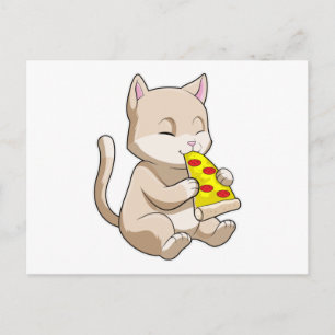 Katze mit Pizza Postkarte