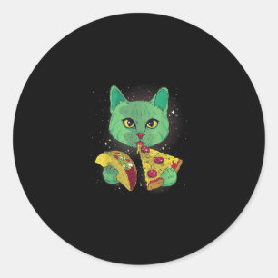 Katze mit Pizza Slice und Taco im Weltraum Runder Aufkleber