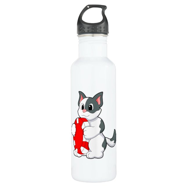 Katze mit Poker-Chip Edelstahlflasche (Vorderseite)