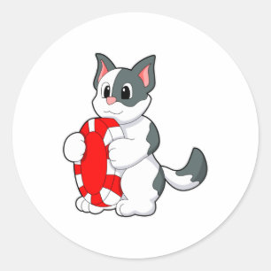 Katze mit Poker-Chip Runder Aufkleber