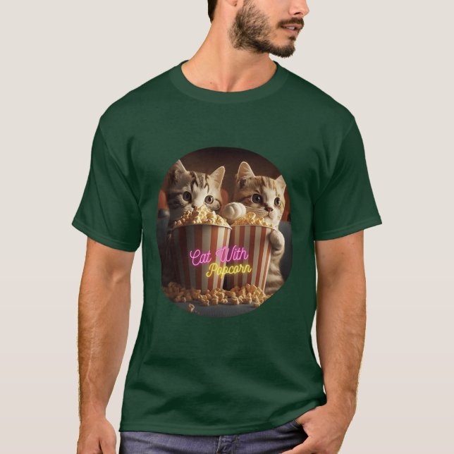 Katze mit Popcorn-Freund T-Shirt (Vorderseite)