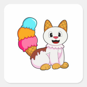 Katze mit Popsikel Quadratischer Aufkleber