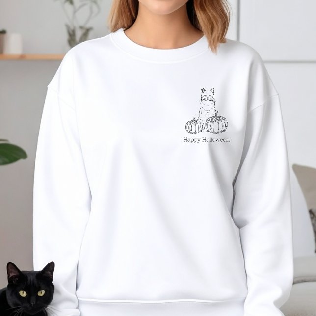 Katze mit Pumpkins einfache Linie Art Happy Hallow Sweatshirt (Disclaimer: This image is a digital mockup.)