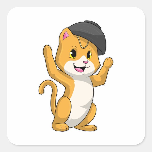 Katze mit Ramen Bowl Quadratischer Aufkleber (Vorderseite)