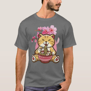 Katze mit Ramen Noodles und Sakura Kirschblossom 2 T-Shirt