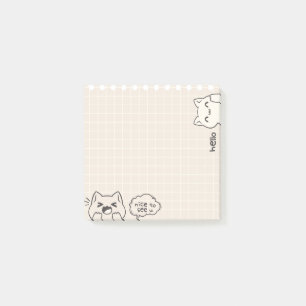 Katze mit Rasterhintergrund sagt Hallo, schön dich Post-it Klebezettel