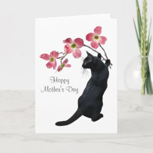 Katze mit rosa Dogwood Blume Muttertagskarte Karte
