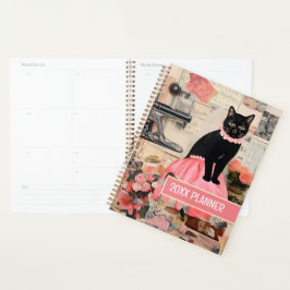 Katze mit rosa Halskette Küchenkollektion Blume Planer