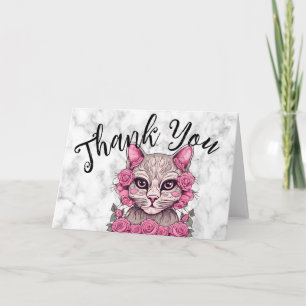 Katze mit rosa Rosen Dankeskarte