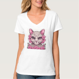 Katze mit rosa Rosen Frauen T - Shirt T-Shirt oben