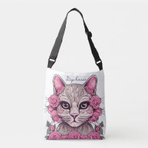 Katze mit rosa Rosen Personalisierte Totentasche
