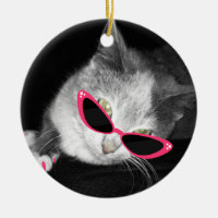Katze mit rosa Sonnenbrille u. Greifer-Verzierung