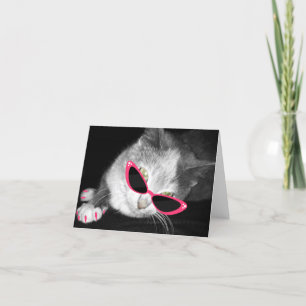 Katze mit rosa Sonnenbrille u. Greifern Notecard Karte