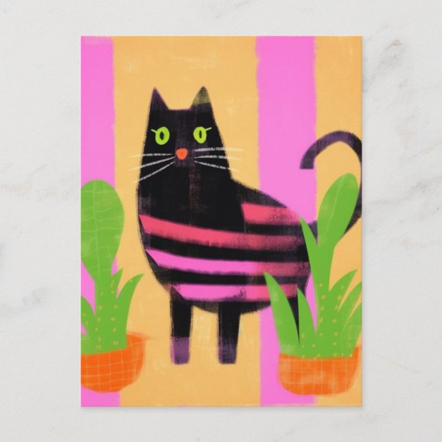 Katze mit rosa Streifen AI generierte Kunst Postkarte (Vorderseite)
