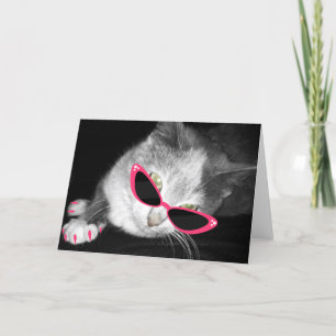 Katze mit rosafarbener Sonnenbrille und Grußkarte Karte