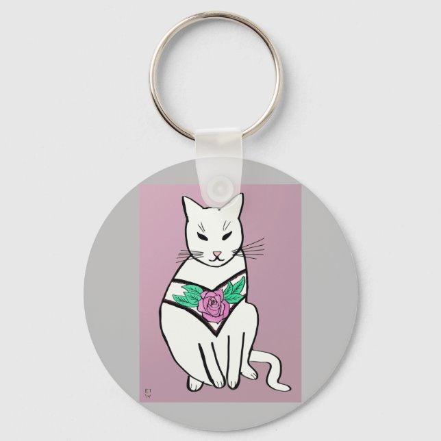 Katze mit Rose Collar Schlüsselanhänger (Vorderseite)