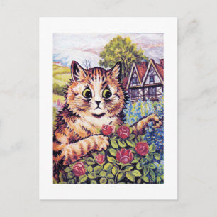 Katze mit Rose, Louis Wain Postkarte