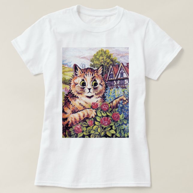 Katze mit Rose, Louis Wain T-Shirt (Design vorne)