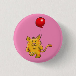 Katze mit rotem Ballon Button