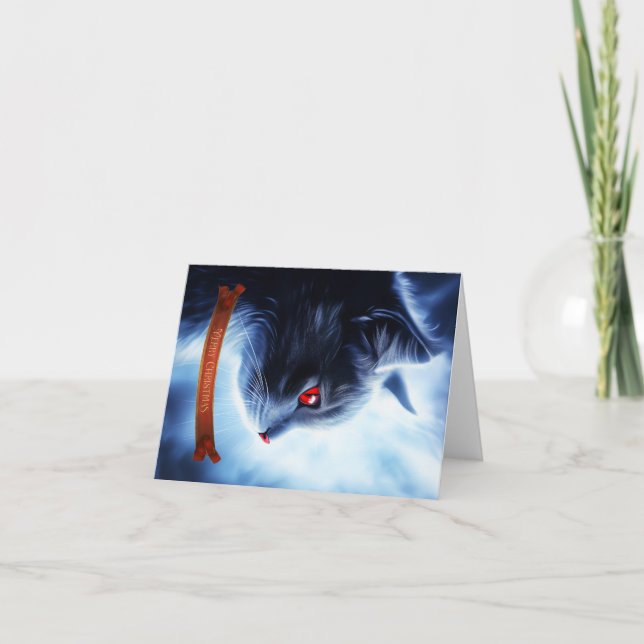 Katze mit roten Augen Feiertagskarte (Vorderseite)