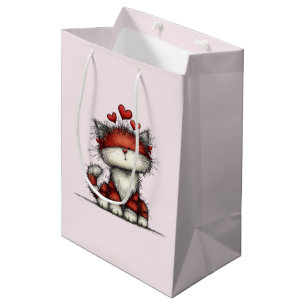 Katze mit roten Liebesherzen Süß und Lustig Mittlere Geschenktüte