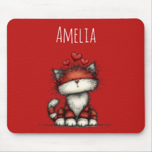 Katze mit roten Liebesherzen Süß und Lustig Mousepad