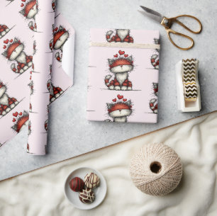 Katze mit roten Liebesherzen Süßes und Lustiges Mu Geschenkpapier