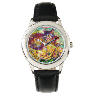 KATZE MIT ROTEN RIBBON UND SONNENBLUMEN ARMBANDUHR
