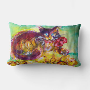 KATZE MIT ROTEN RIBBON UND SONNENBLUMEN LENDENKISSEN