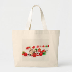 Katze mit roter Weihnachtsmannmütze Weihnachtsbaum Jumbo Stoffbeutel