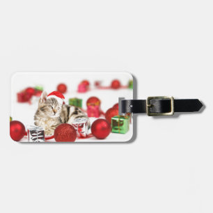 Katze mit roter Weihnachtsmannmütze Weihnachtsschm Gepäckanhänger