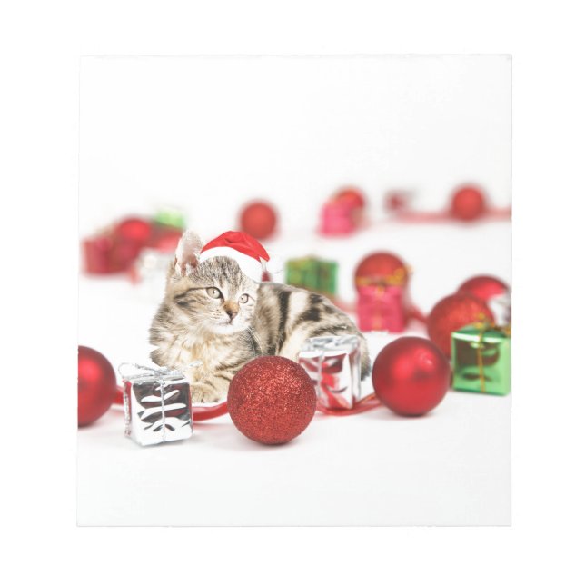 Katze mit roter Weihnachtsmannmütze Weihnachtsschm Notizblock (Vorderseite)