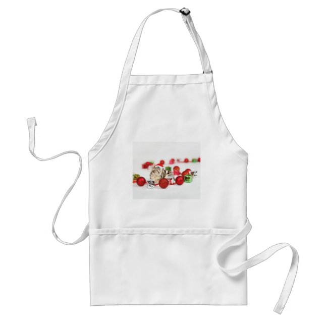 Katze mit roter Weihnachtsmannmütze Weihnachtsschm Schürze (Vorne)