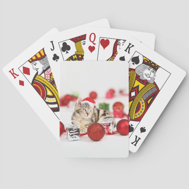 Katze mit roter Weihnachtsmannmütze Weihnachtsschm Spielkarten (Rückseite)