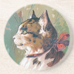 Katze mit rotes Band-Vintager Illustration Untersetzer