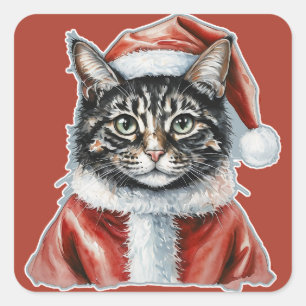 Katze mit Santa Claus Outfit - Weihnachten 1 Quadratischer Aufkleber