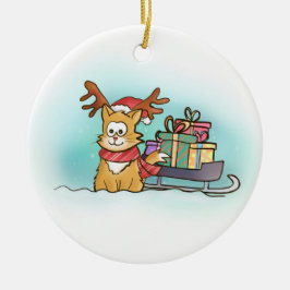 Katze mit Santa Reindeer Hut, der Präsenzen liefer Keramik Ornament