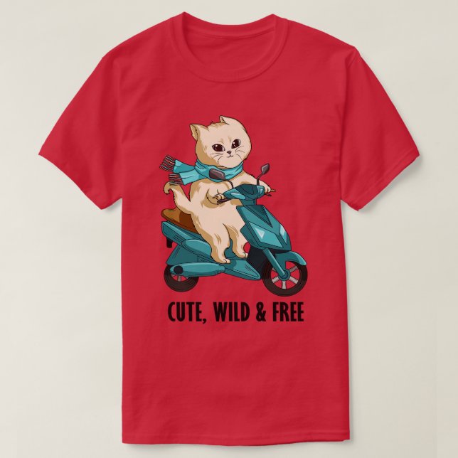 Katze mit Scarf und Motorrad T-Shirt (Design vorne)