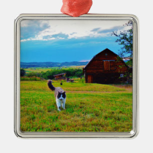 Katze mit Scheunen Ornament Aus Metall