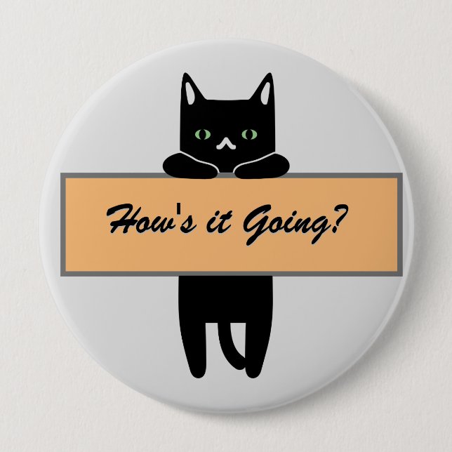 Katze mit Schild Button Abzeichen (Vorderseite)