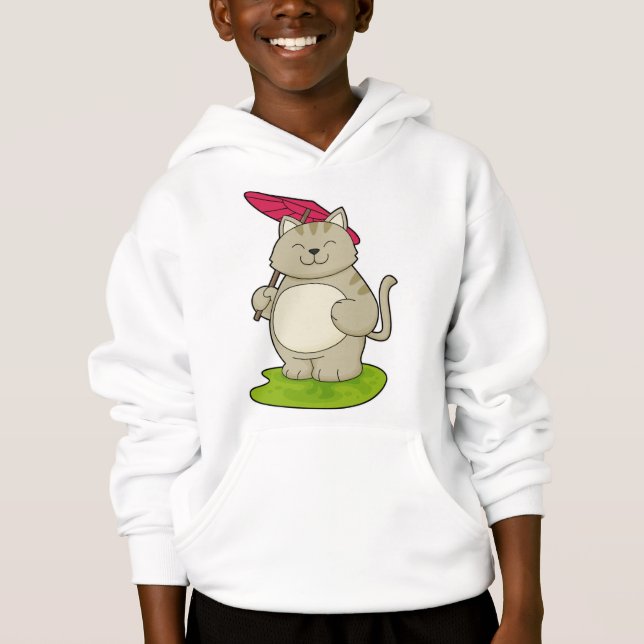 Katze mit Schirm Hoodie (Vorderseite)