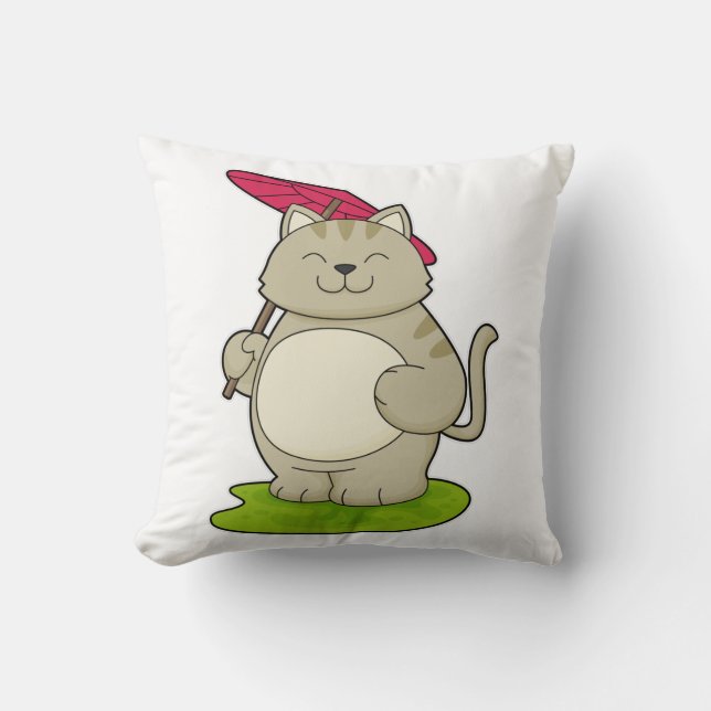 Katze mit Schirm Kissen (Vorderseite)