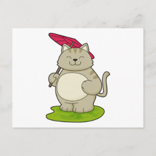 Katze mit Schirm Postkarte