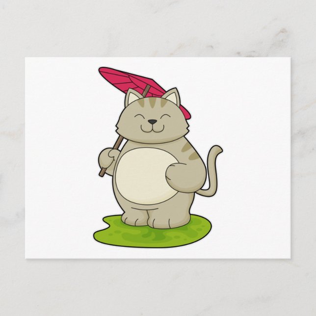 Katze mit Schirm Postkarte (Vorderseite)