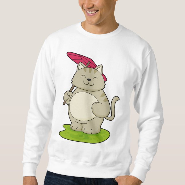 Katze mit Schirm Sweatshirt (Vorderseite)